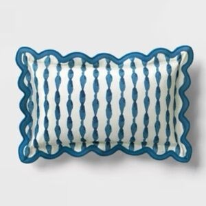 NEW Threshold Scalloped Blue Beaded Stripe Lumbar Pillow